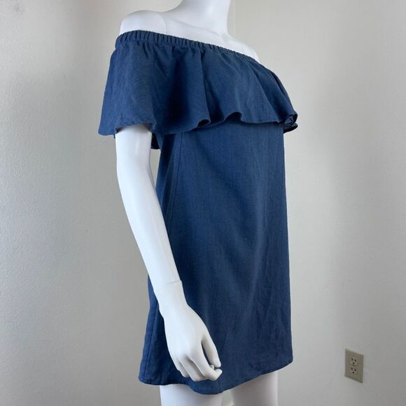 Madewell Rio Size XXS Pullover Ruffle Linen Chambray Shift Mini Dress Boho Party - Picture 13 of 16